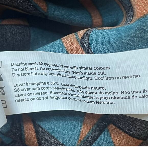 Women's Traffic People Blue Brown Geometic Print Dress Tie Belt Size Small - Picture 6 of 7